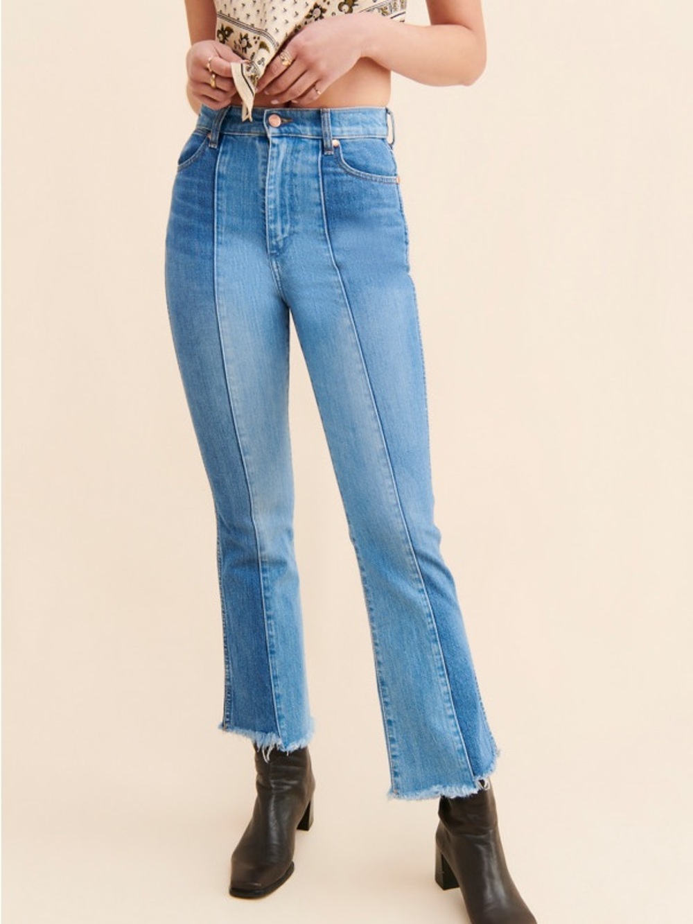 Wrangler Wrock Two-Tone Light Blue High-Rise Flare Jeans